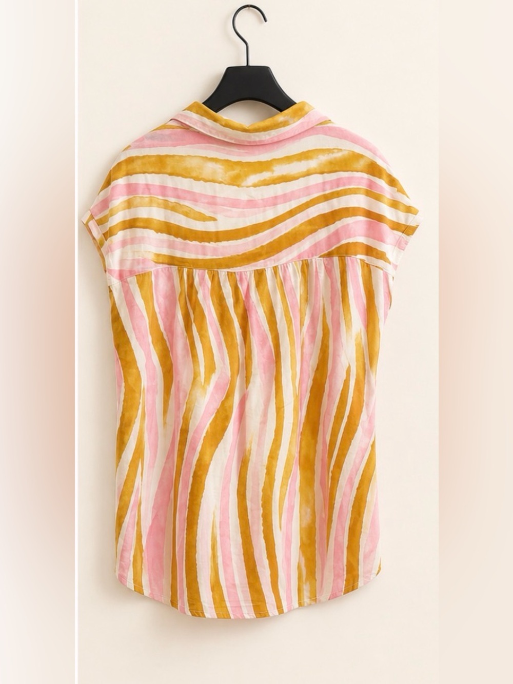 🍨JODIFL Smudge Stripe Blouse | Pink Mustard Cream | Flowy Boho Top - Picture 4 of 6